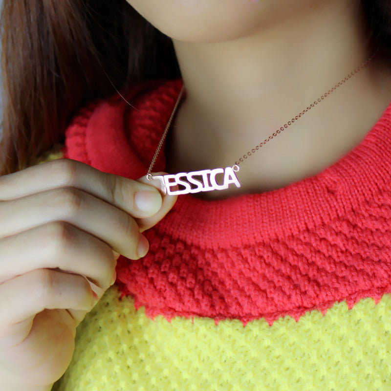 Block Letter Name Necklace Rose Gold - "jessica"