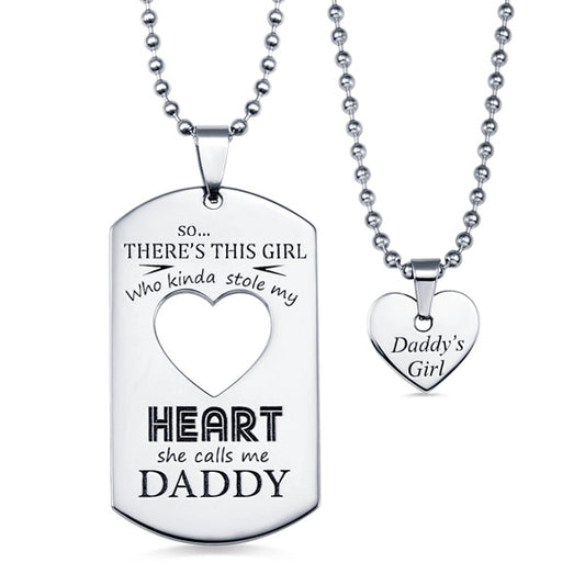 Personalized Couples Dog Tag Necklace With Cut Out Heart