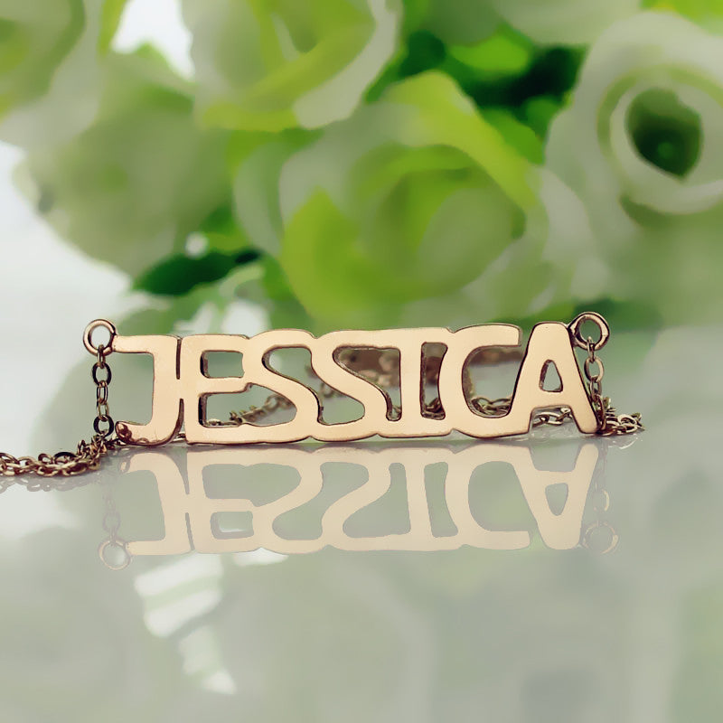 Block Letter Name Necklace Rose Gold - "jessica"