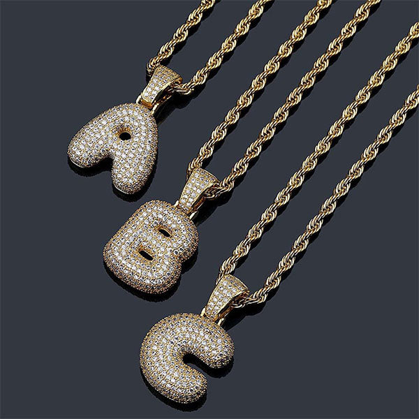 Custom Hip Hop Bubble Letter Necklace Initial Iced Out Pendant Necklace Full Birthstone