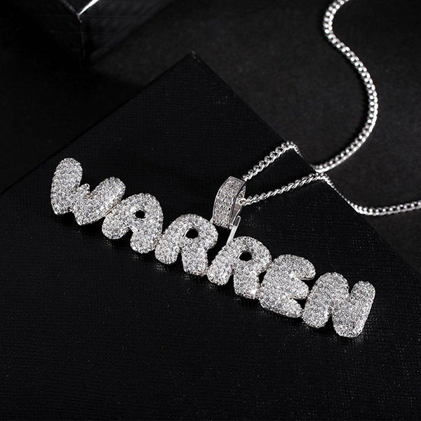 Collana personalizzata Hip Hop Bubble Letter Collana con ciondolo iniziale ghiacciato Pietra portafortuna completa