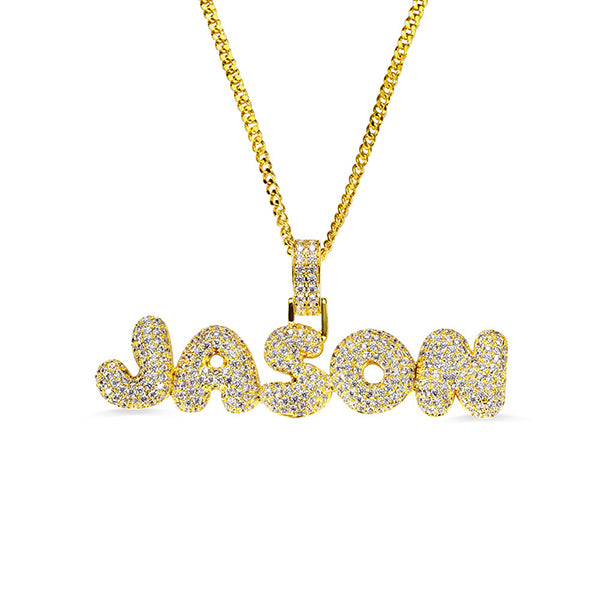 Custom Hip Hop Bubble Letter Necklace Initial Iced Out Pendant Necklace Full Birthstone