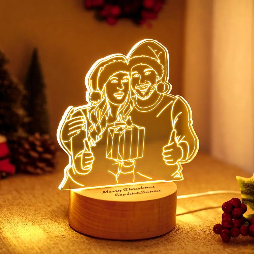 Lampada fotografica 3D in acrilico personalizzata con luci notturne a LED con base in legno