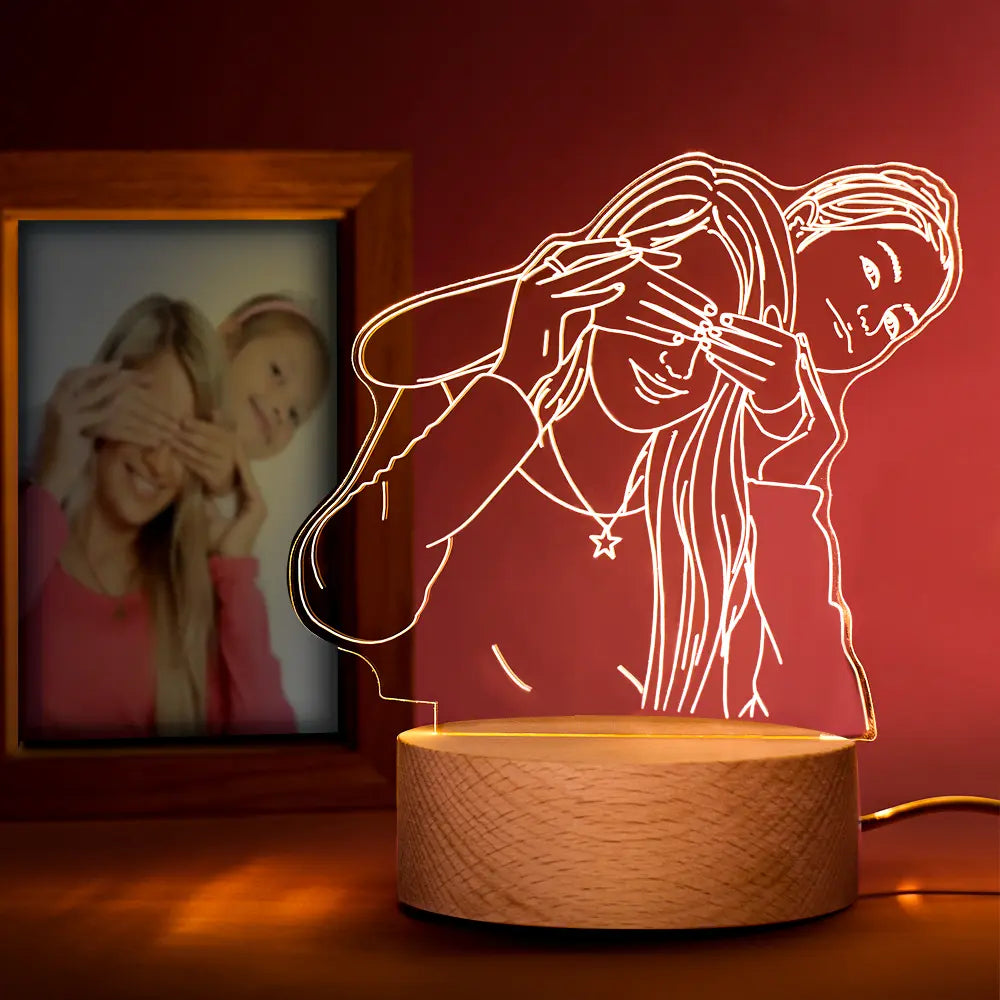 Lampada fotografica 3D in acrilico personalizzata con luci notturne a LED con base in legno