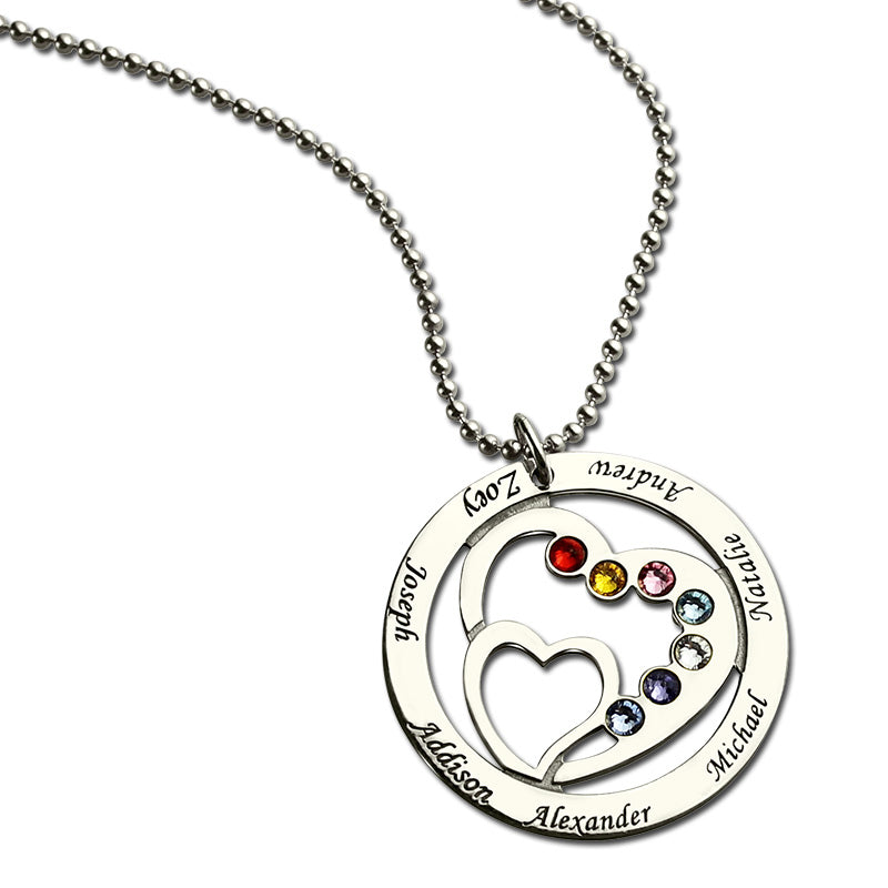 Collana personalizzata con nome in pietra portafortuna a forma di cuore in argento 