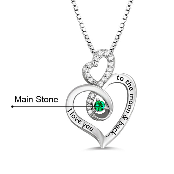 Collana personalizzata con pietra portafortuna a forma di cuore infinito in argento sterling 