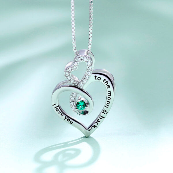 Collana personalizzata con pietra portafortuna a forma di cuore infinito in argento sterling 