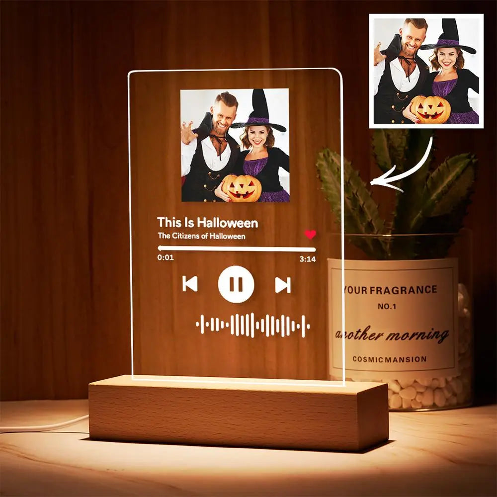 Targa musicale in acrilico con codice scansionabile personalizzato, luce notturna