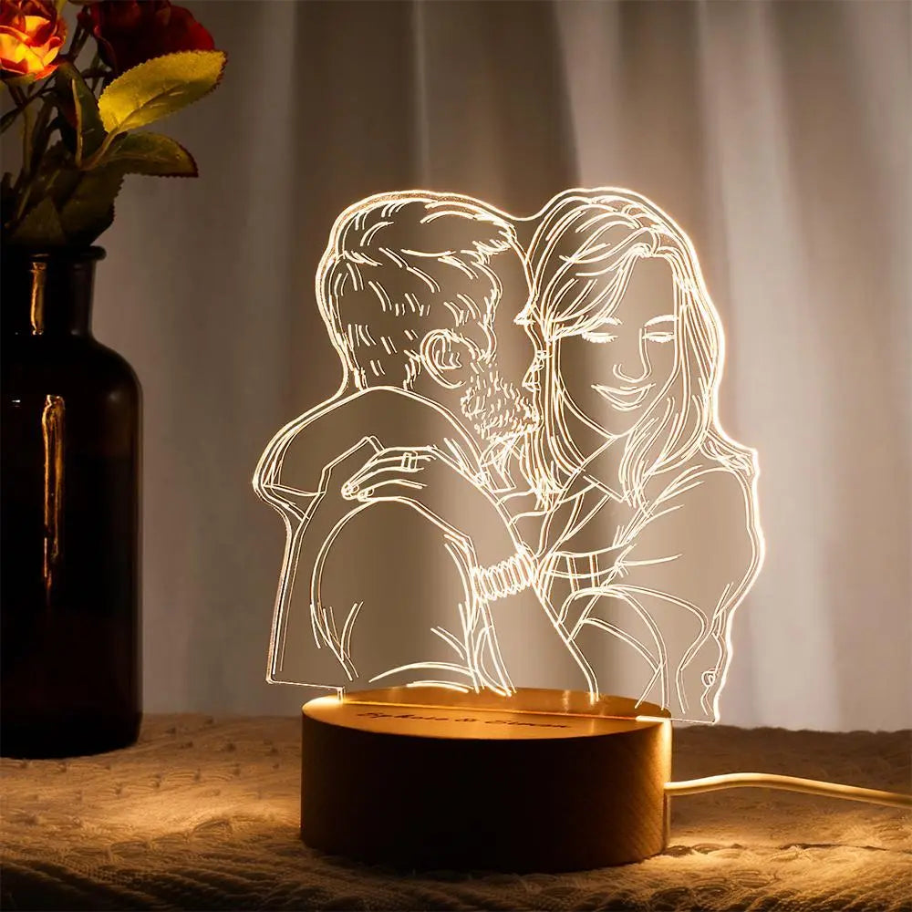 Lampada fotografica 3D in acrilico personalizzata con luci notturne a LED con base in legno