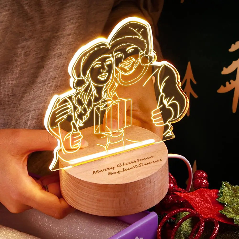 Lampada fotografica 3D in acrilico personalizzata con luci notturne a LED con base in legno