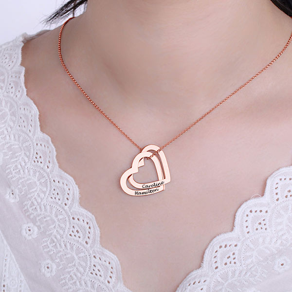 Interlocking Hearts Necklace with 18K Rose Gold Plating