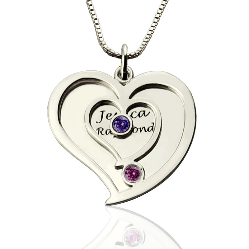 Personalized Couples Birthstone Heart Name Necklace