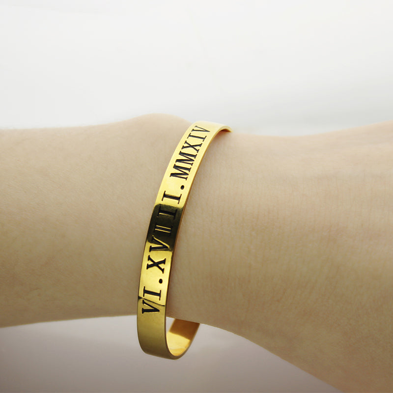 Personalized Roman Numeral Bracelet 18K Gold Plated